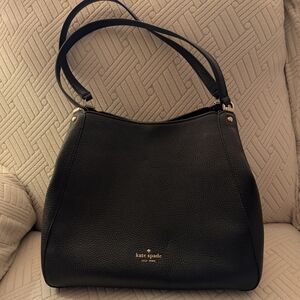 kate spade Black Pebbled Leather Shoulder Tote with Gold Accents